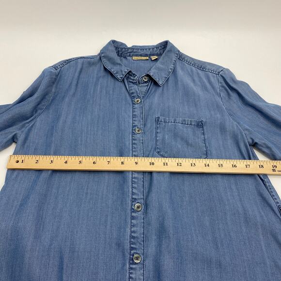 HOLDING HORSES Womens Chambray 2 Tone Button-Up Tunic Size S Boho Long Shirt - Picture 5 of 6